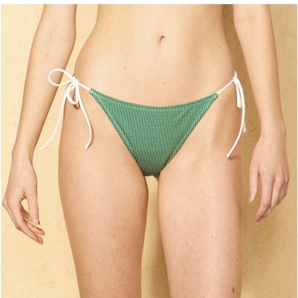 Women's Gingham Low-Rise Extra Cheeky Side-Tie Bikini Bottom Green- Medium 8/10
